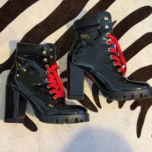 Forever 21 Black Patent Boots with Red Laces
